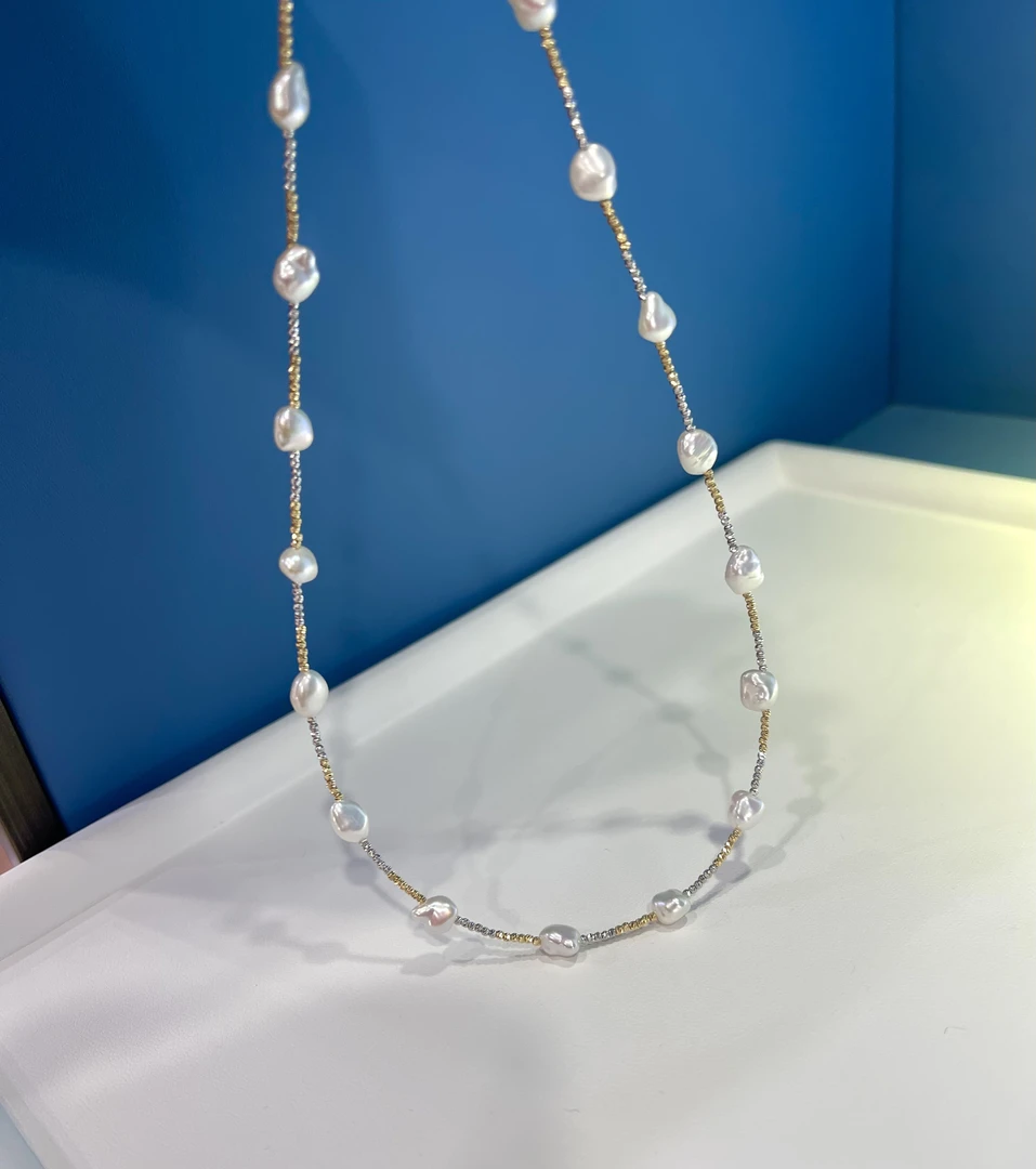 【花样年华】独创设计设计18k金极光Keshi野生珍珠项链双色金高定款