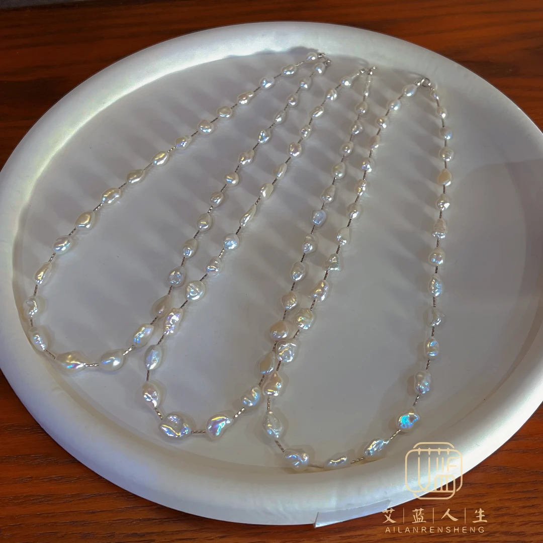 【挚爱】18k金优质极光野生Keshi珍珠项链高定5-14多样性发其一