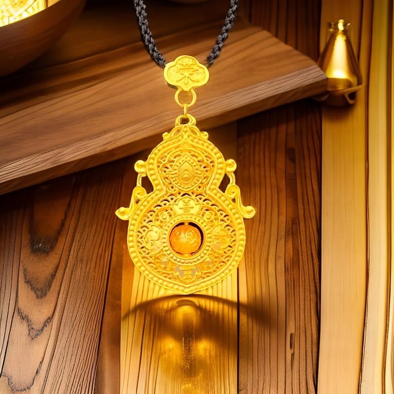 足金【四美葫芦】宫廷黄金素款古法足金真金项坠葫芦真金黄金精美