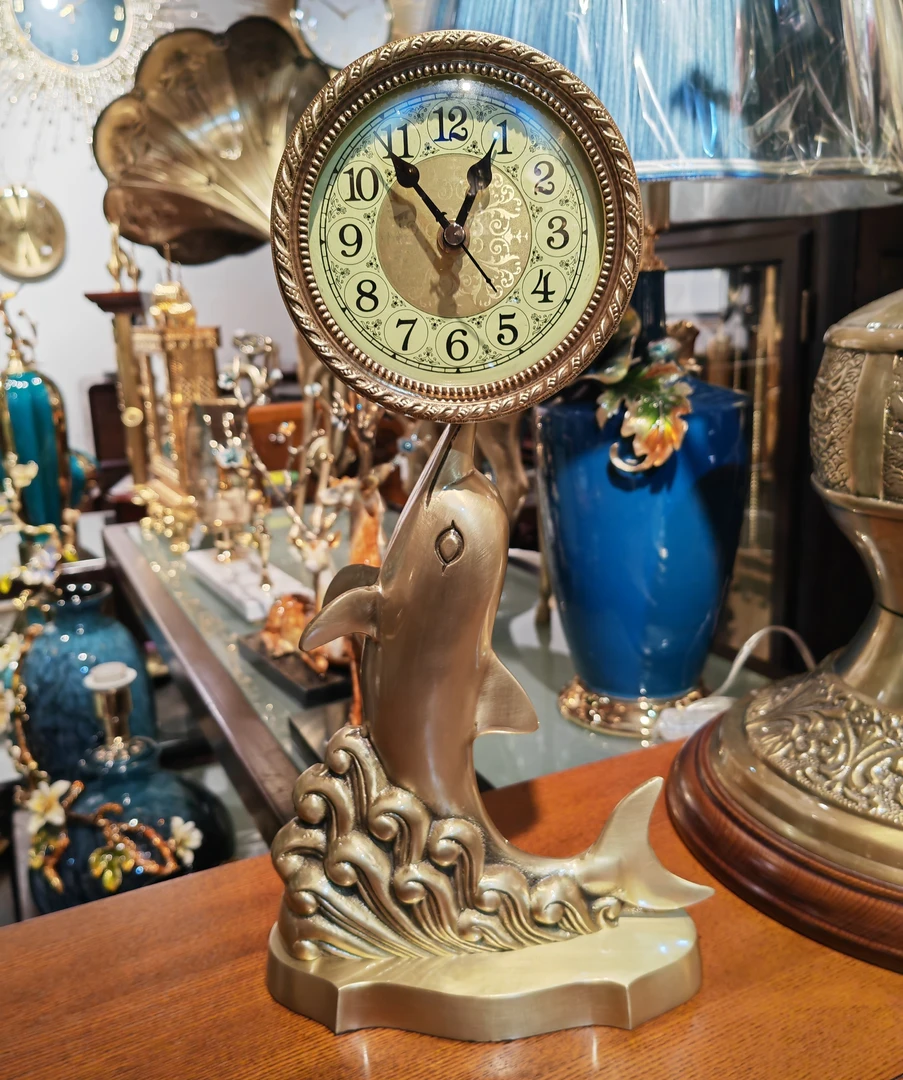 纯铜工艺台钟海豚台钟，进口丽声静音扫描机芯