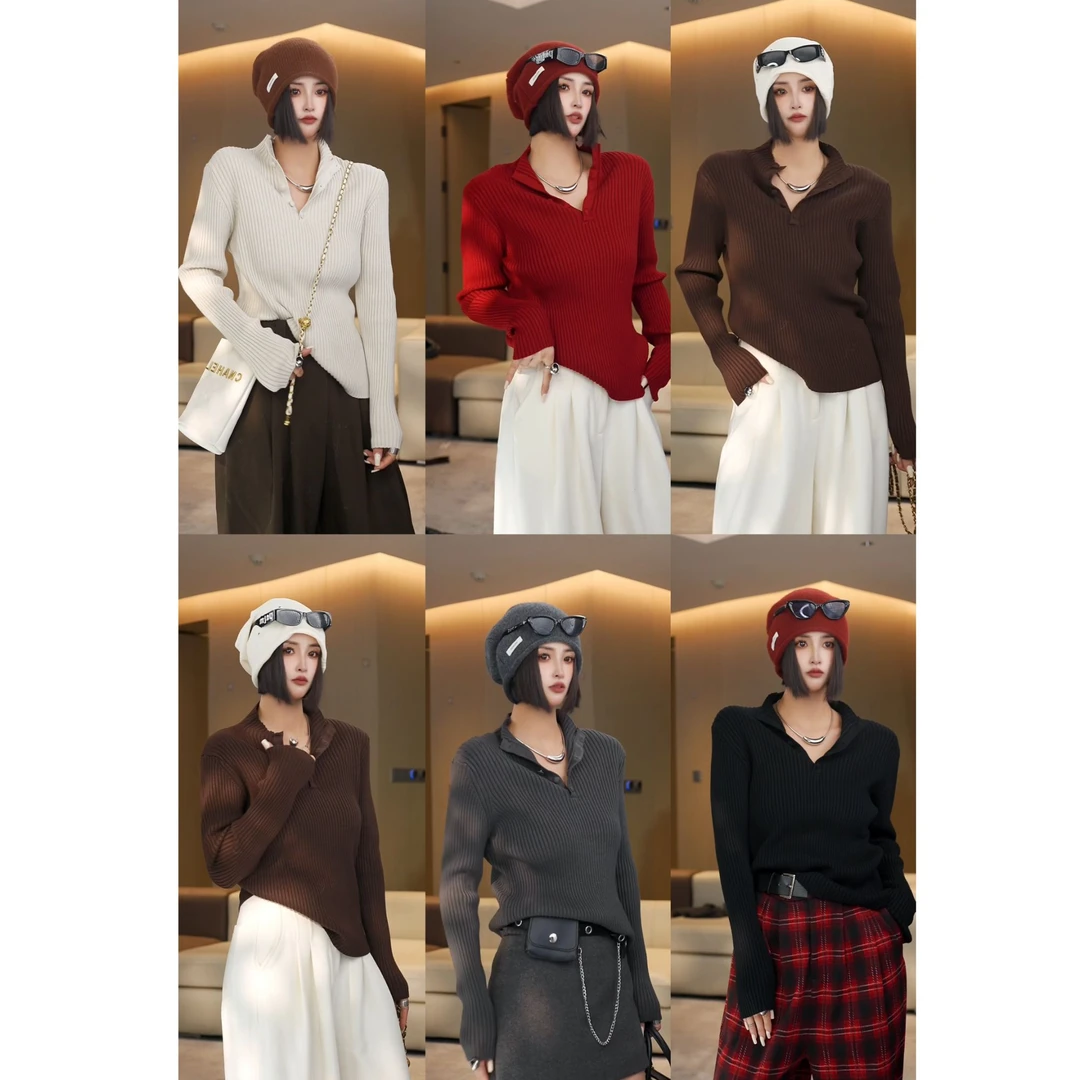 EH2024冬季显瘦百搭长袖纯色毛衣时尚百搭减龄针织打底衫 W6687