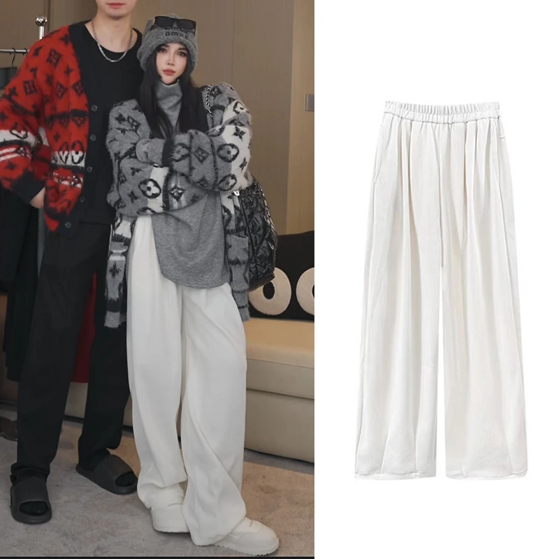 【柒柒】2024秋冬季韩版加绒百搭高腰时尚直筒宽松垂感直筒裤 W3256