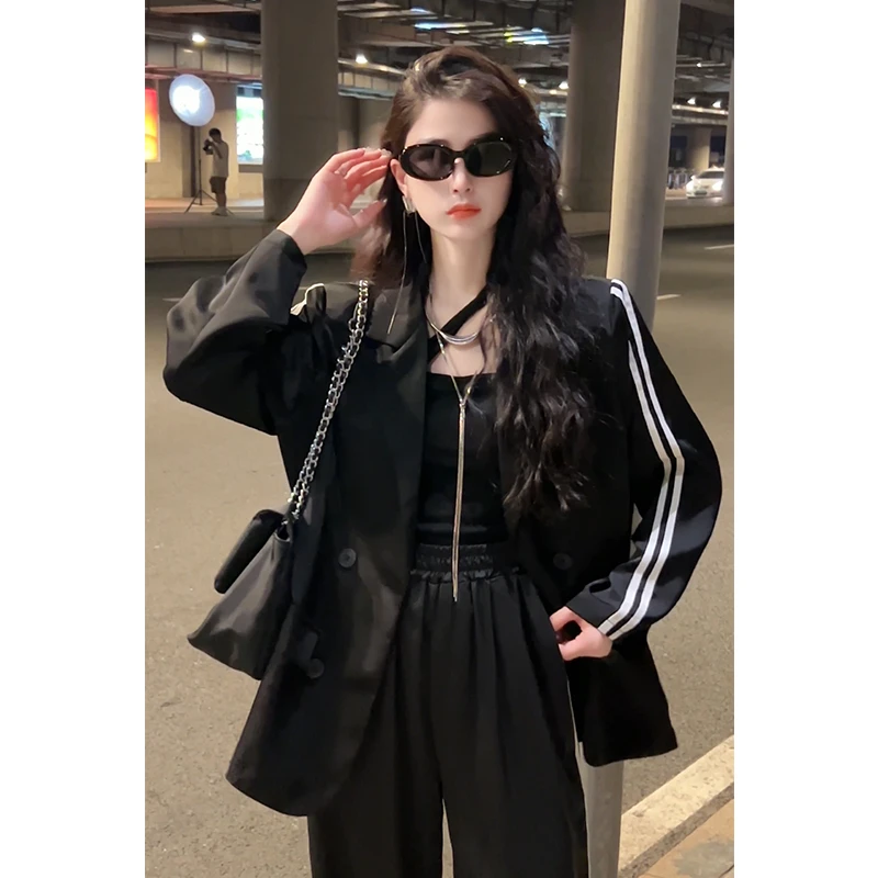EH韩版时尚休闲设计感百搭长袖两条杠西装减龄西服外套女 W4110