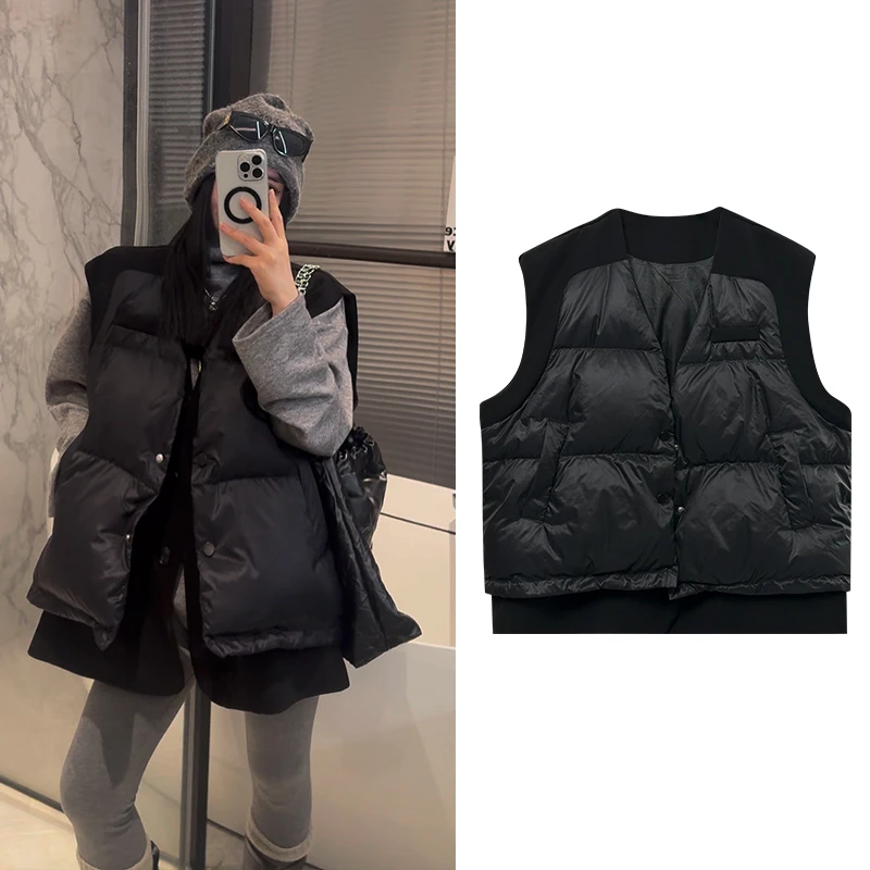 EH2024韩版时尚百搭休闲羽绒马甲网红气质拼接马夹女 W9764