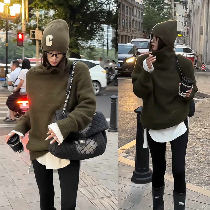 【柒柒】韩版时尚百搭套头加厚毛衣网红显瘦休闲秋冬针织毛衣 W9975