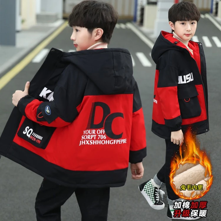 保罗骆驼冬装外套2024新款中大儿童装男孩冬季加绒加厚派克服棉衣