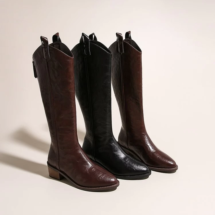 【素素专享】2024冬季高定加绒尖头粗跟瘦瘦高靴ALS7792-1