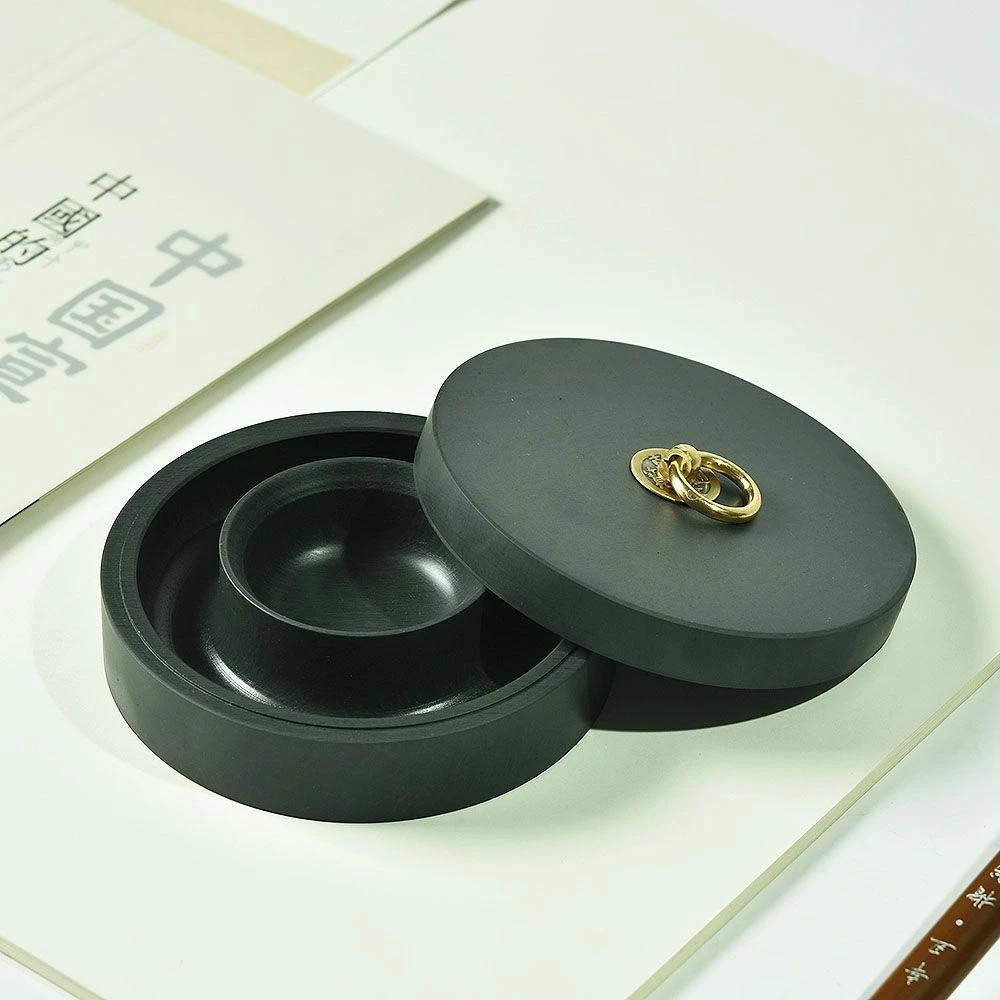 【火锅砚】保湿罗纹砚不干墨防干带盖砚台歙砚不干墨文房四宝墨海砚