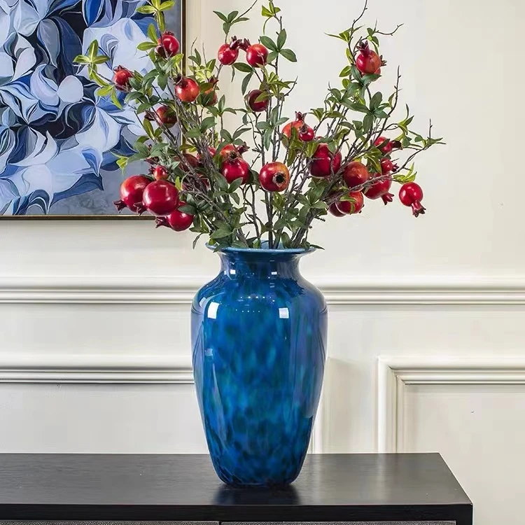 轻奢孔雀蓝玻璃花瓶摆件客厅插花客厅玄关样板间售楼部花器