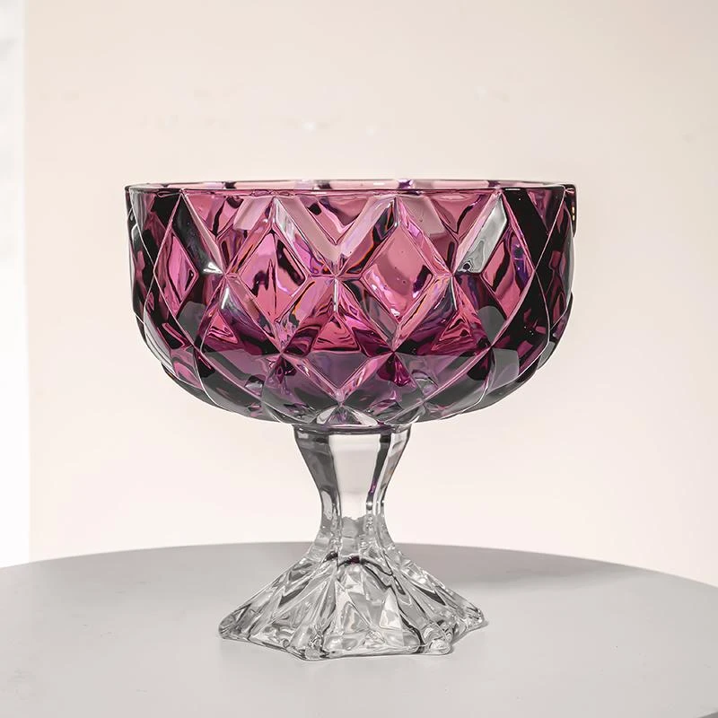 新款轻奢欧式大号高级紫水晶高脚杯果盘花器糖果盘家居时尚
