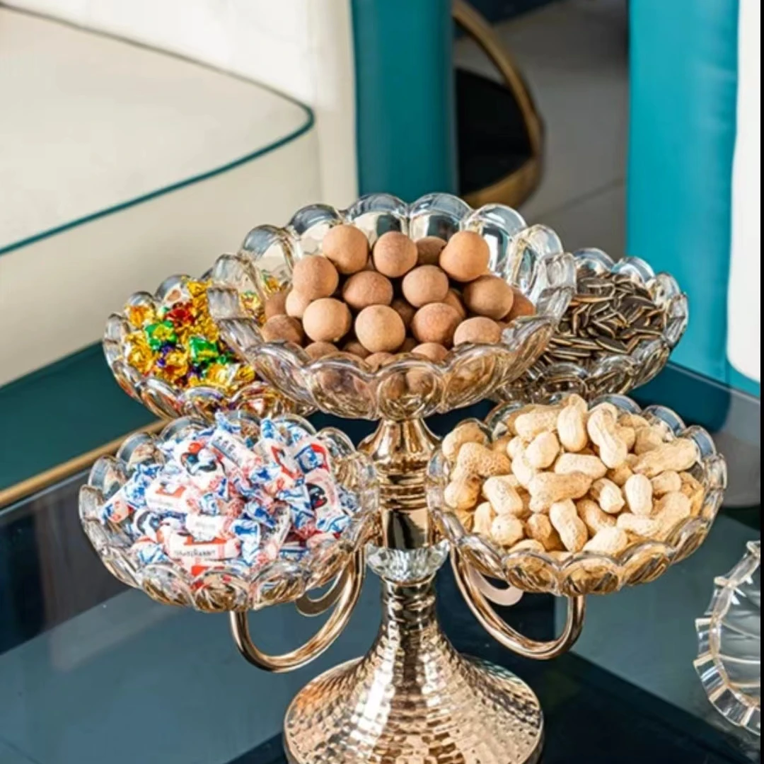 安全锁功能旋转果盘客厅茶几零食水果收纳盘摆件