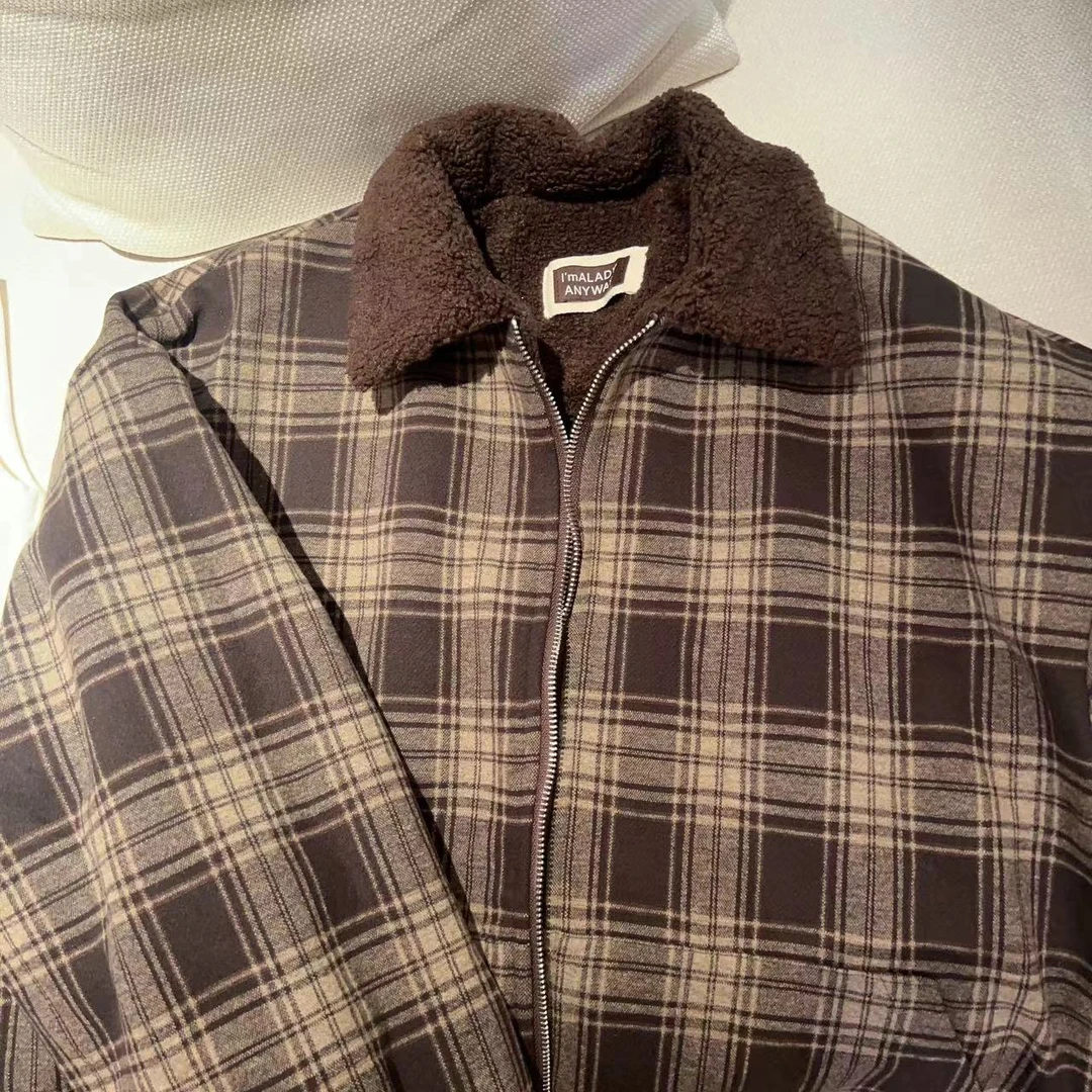 Aixiaomei/爱小美格子双面穿立领加厚外套WT-636