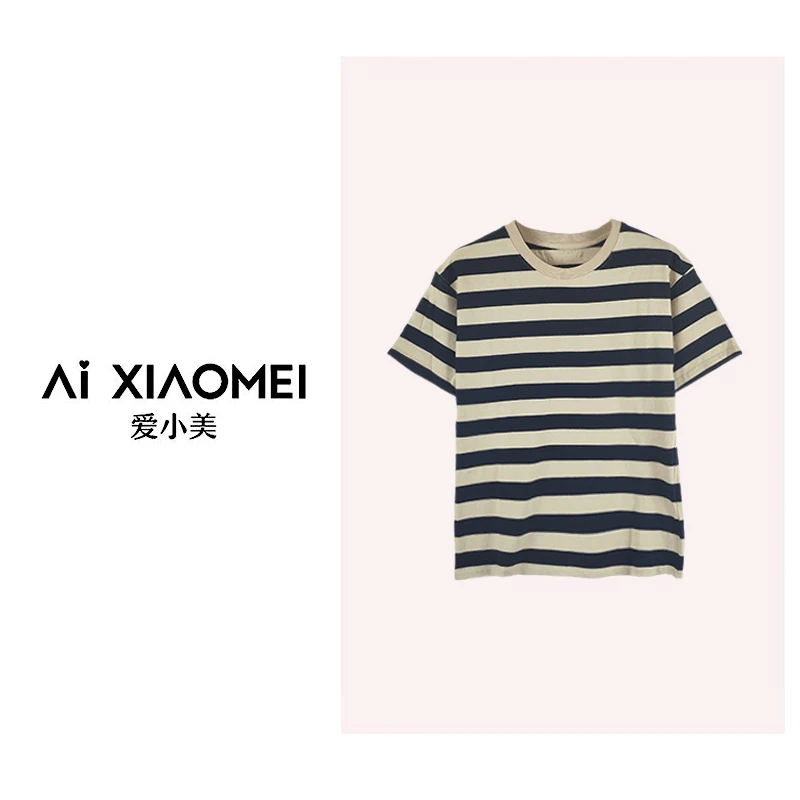 Aixiaomei/爱小美夏季条纹圆领棉T恤SY-1299