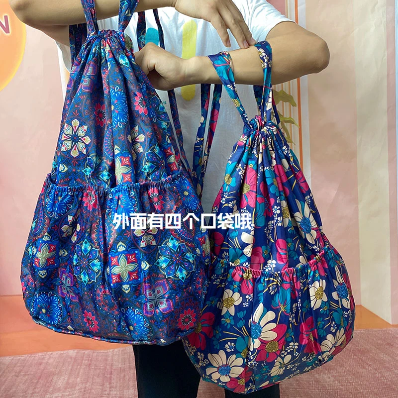 双层牛津布折叠双肩包防水休闲单肩包中老年复古包轻便束口双肩