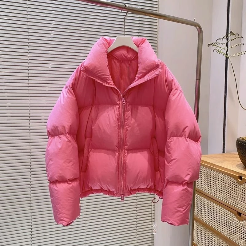 艾莱依多巴胺韩版亮色短款羽绒服女2023年新款加厚小个子宽松面包