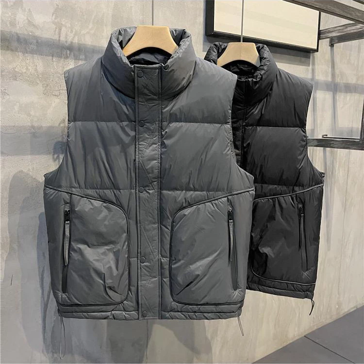 当季爆款2023冬季保暖御寒无帽立领鸭绒羽绒服马甲新品男士纯色简