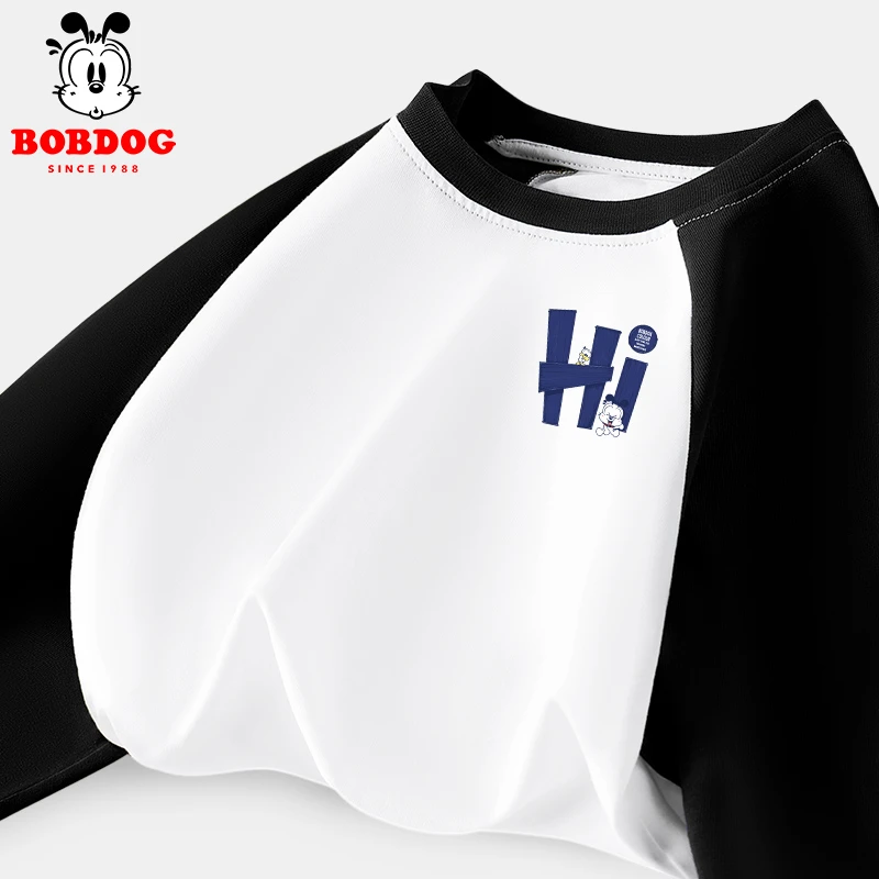 巴布豆男童t恤长袖纯棉2025新款儿童春秋薄款上衣大童春季打底衫