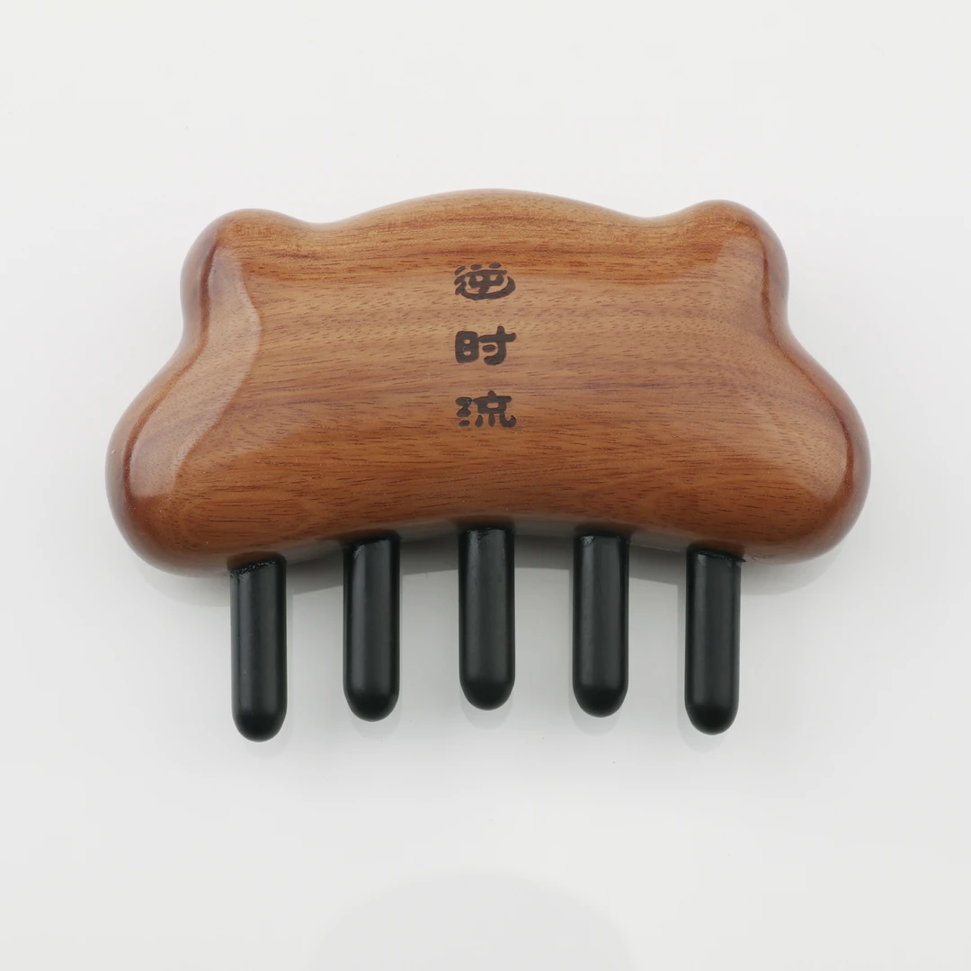 逆时流手工品质真黑水牛角制品实木小熊五齿按摩经络梳普通包装