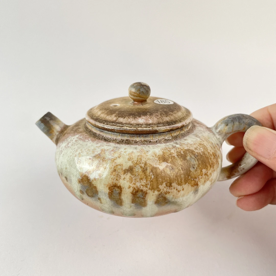 185号全手工中白泥柴烧茶壶家用复古陶瓷壶120-140ML