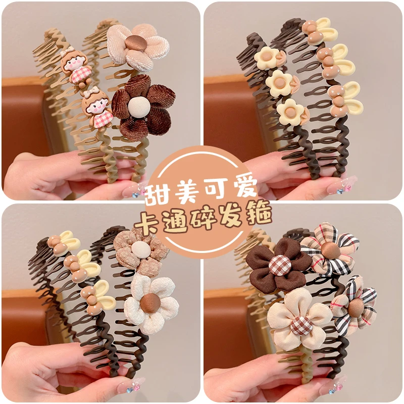 秋冬新款咖色发箍带齿碎发饰儿童防滑压发头箍碎发整理神器不伤发