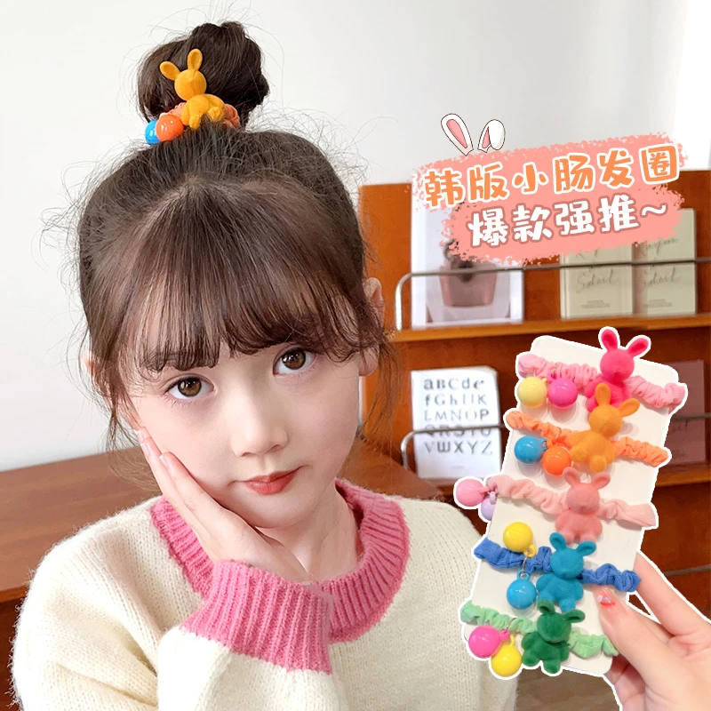 韩版女童可爱彩色高弹力立体兔小肠发圈好看不伤发小女孩头饰