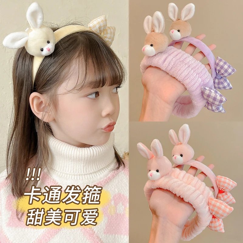 女童可爱兔子蝴蝶结毛绒发箍洗脸发带秋冬保暖头箍儿童发饰束发带