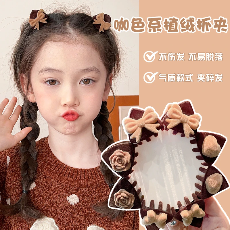 儿童2023新款甜美植绒发夹女童不伤发碎发卡刘海小抓夹蝴蝶结发饰