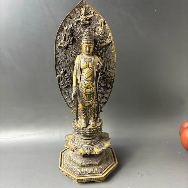 黄铜站观音铜摆件