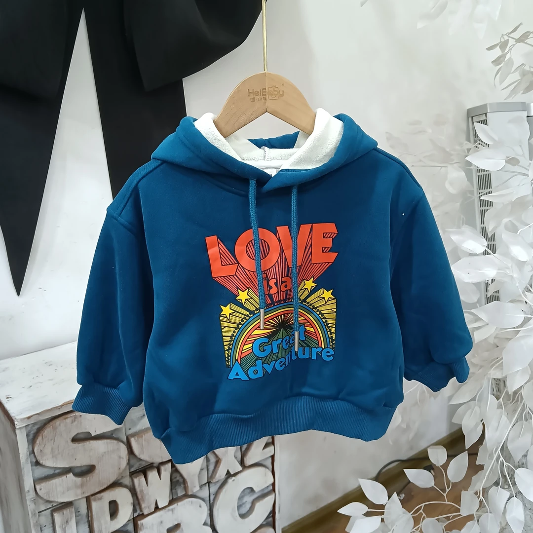 I458蓝色连帽一体绒卫衣童装/恋沐