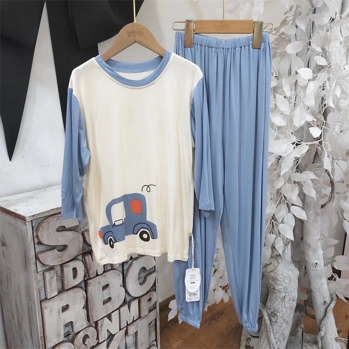 T012蓝色小汽车家居服套装童装