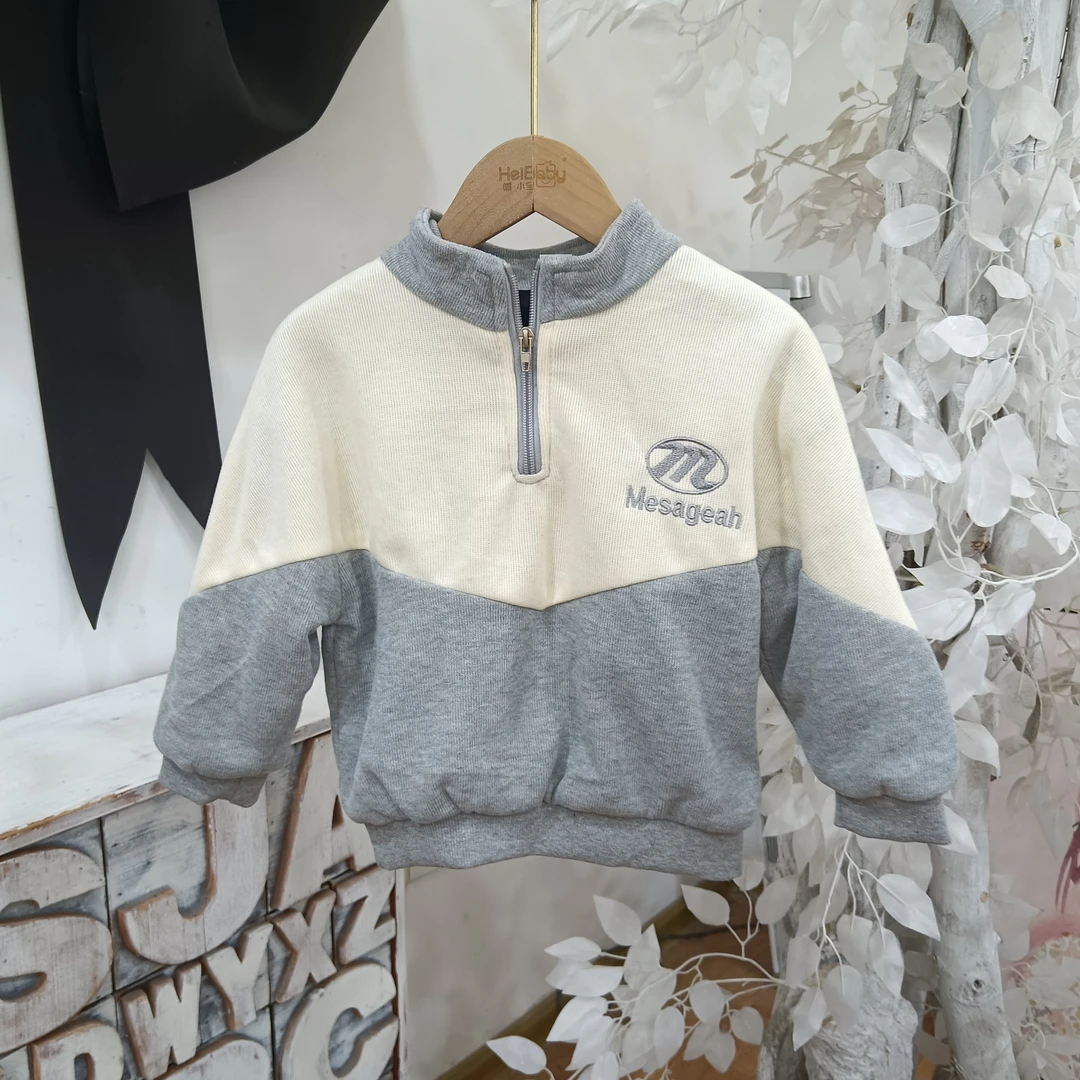 Q028灰色厚绒卫衣童装