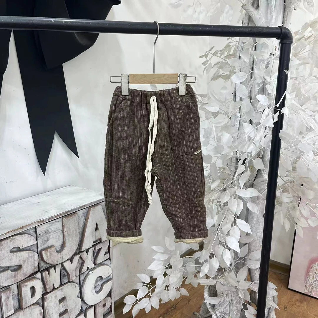 V316咖色双层绒裤子童装