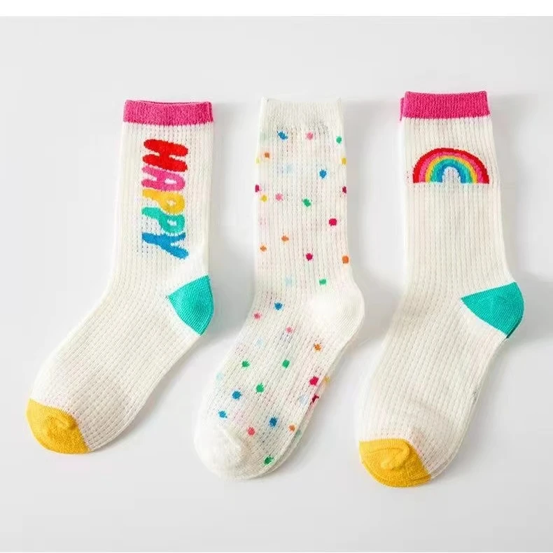春夏女童袜子棉袜网眼女童薄袜子花边儿童韩版宝宝中筒多巴胺长袜