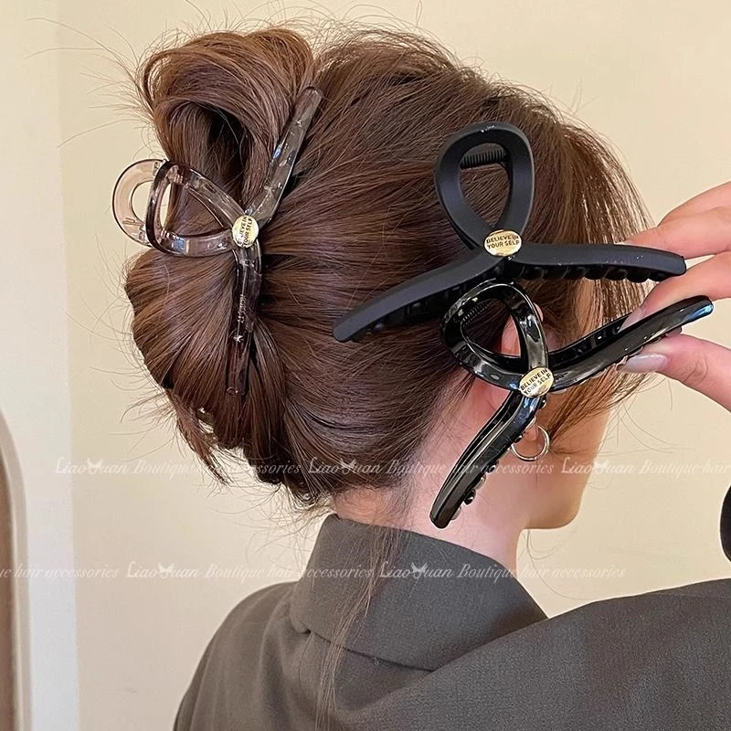 玳瑁色磨砂高级感发夹女2024新款大号气质发卡金标抓夹鲨鱼夹发饰