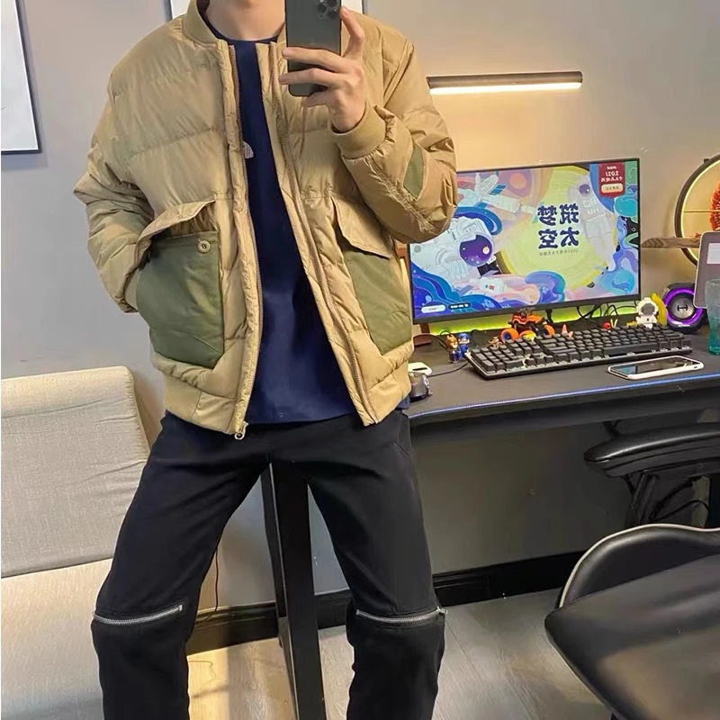波司澄冬季轻薄羽绒服男韩版潮流口袋拼色棒球领夹克时尚百搭保暖