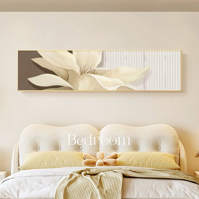 温馨治愈花卉植物卧室装饰画老人房床头横幅现代简约轻奢抽象挂画