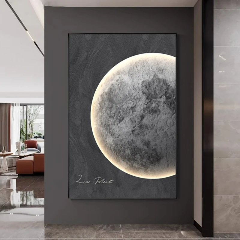 月球星球几何现代科技感月亮客厅入户玄关走廊过道挂画酒店装饰画