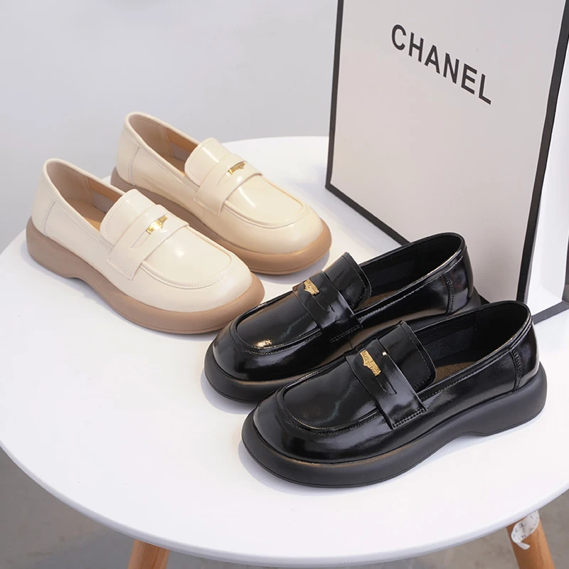 2024新款真皮乐福鞋女春季英伦风百搭小皮鞋橡胶软底女鞋平底单鞋