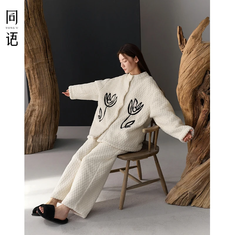 同语24年睡衣女秋冬季珊瑚绒长袖加厚新款套装女士冬天加绒家居服