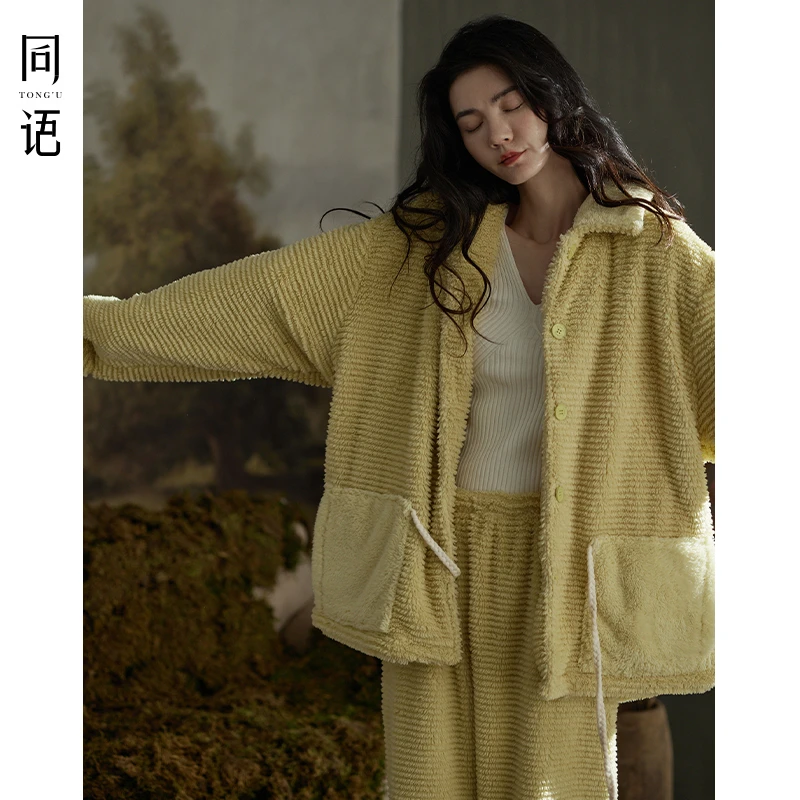 同语2023年新款睡衣女珊瑚绒秋冬季家居服女士可外穿加厚冬天套装