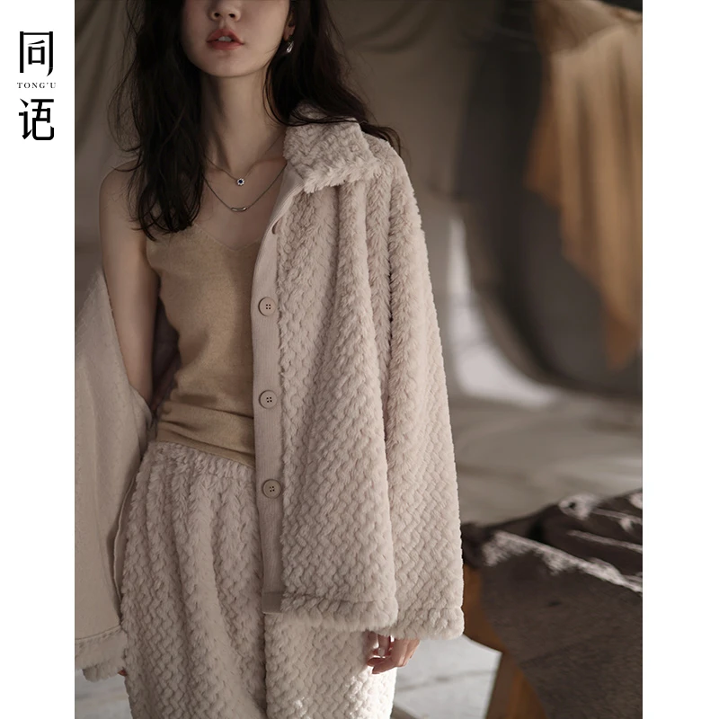 同语睡衣女冬款珊瑚绒长袖加厚新款家居服时尚可外穿女士秋冬套装