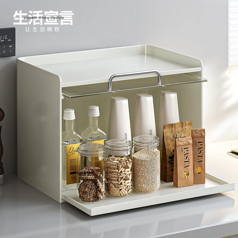 家用厨房台面调料品置物架带盖多功能油盐酱醋收纳盒大容量储物柜