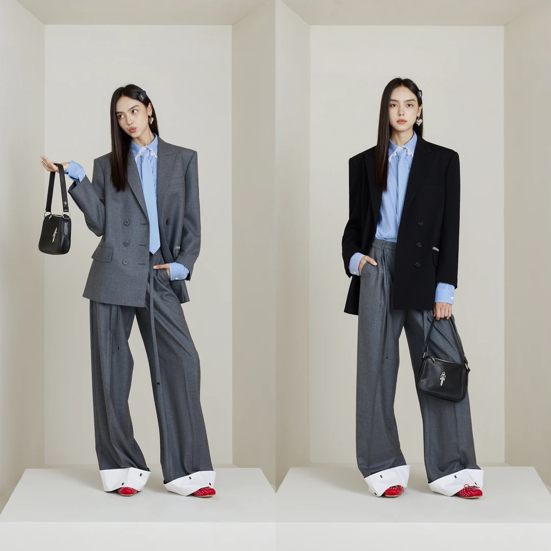 NancyCavally 专柜款高支强捻精纺绵羊毛 極简静奢风廓形宽肩西装