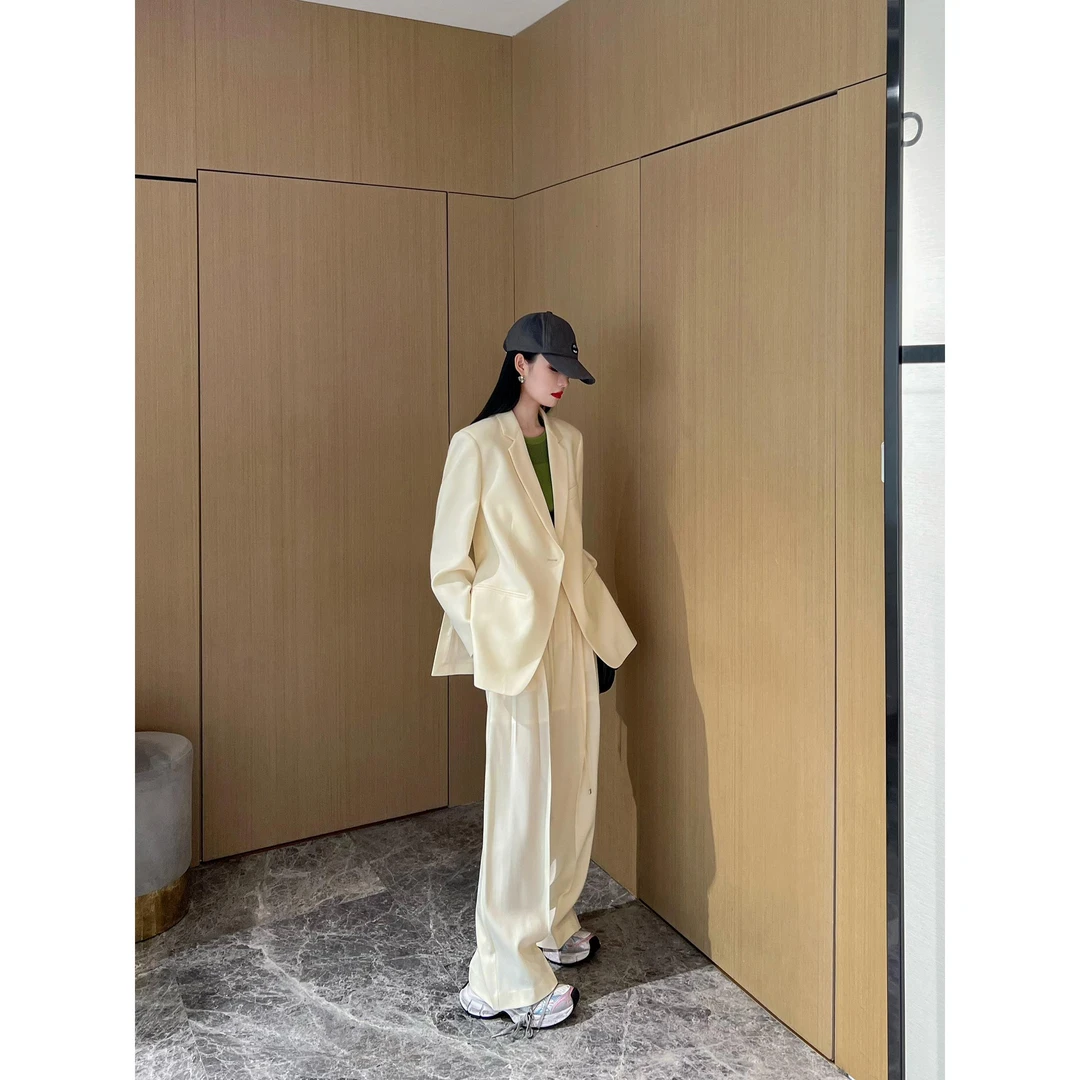 NancyCavally专柜款美利奴超细澳毛 随性多穿斜门襟廓形西装套装