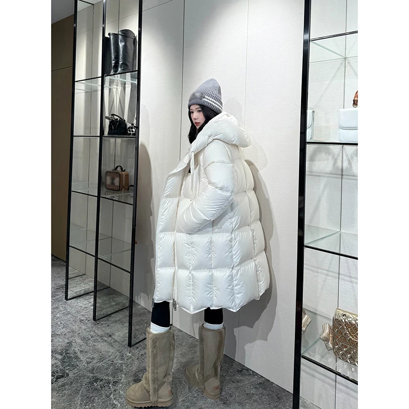 NancyCavally专柜款御寒云感95白鹅绒 多穿双门襟连帽中长羽绒服