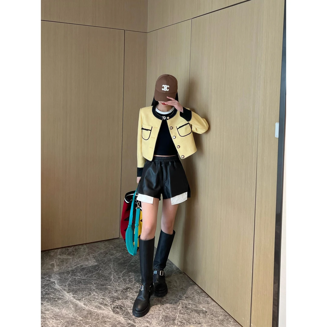 NancyCavally精致氛围感时尚轻奢银珠镶边拼色马术宫廷小香外套