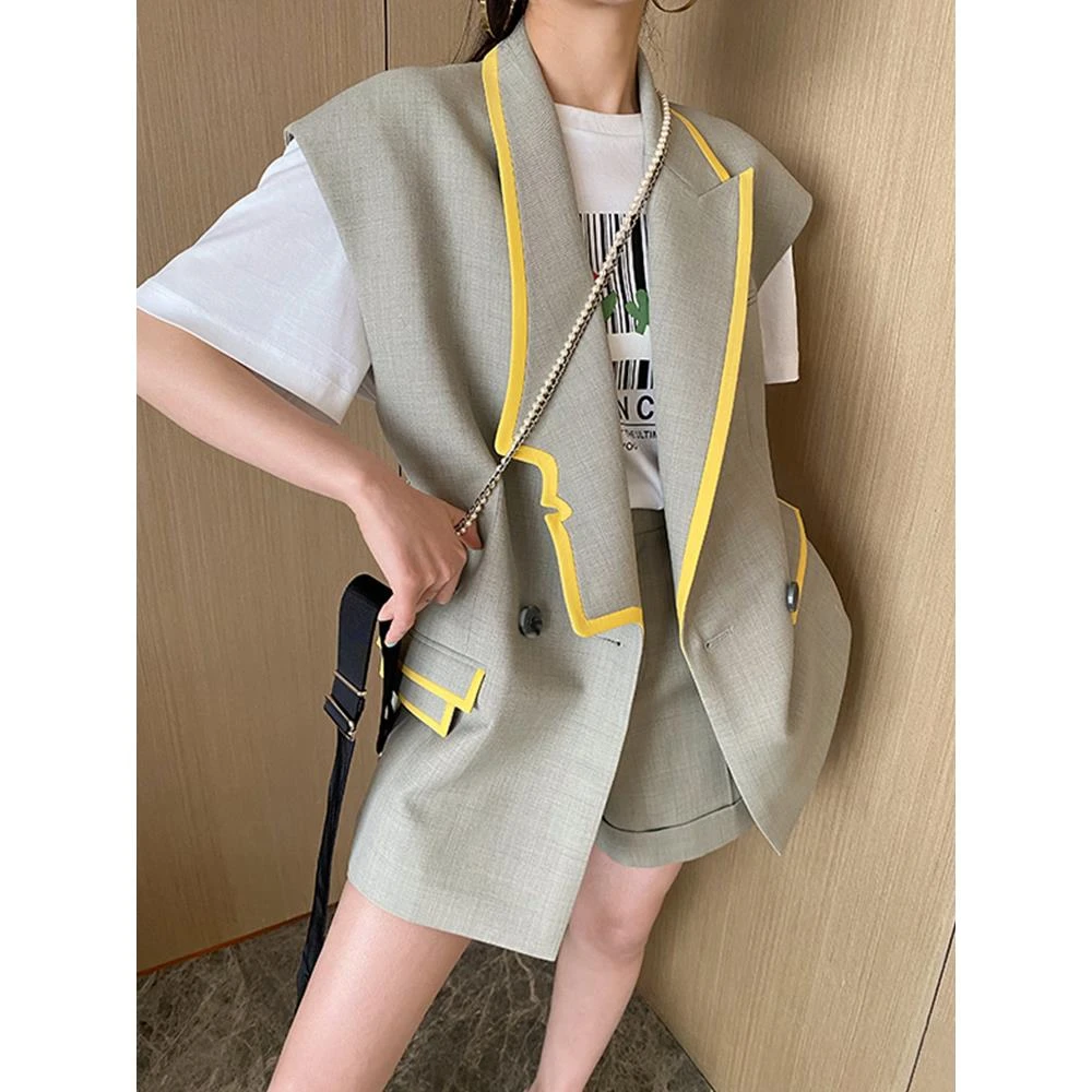 NancyCavally澳毛混纺 艺术家人脸设计感西装马甲/裤子套装