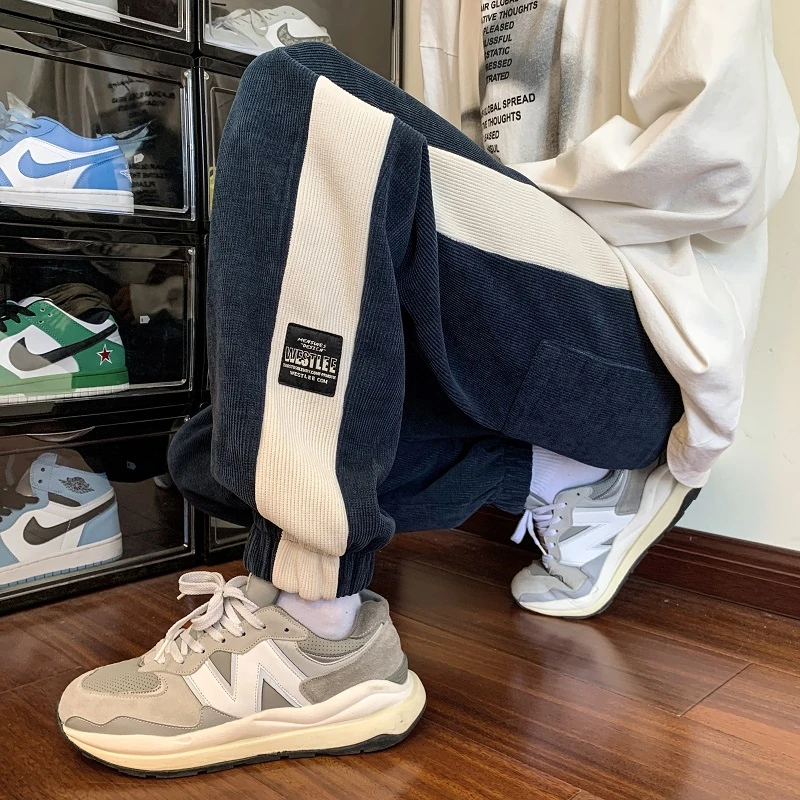 灯芯绒裤子男款秋冬初高中生宽松直筒百搭潮加绒加厚运动休闲卫裤