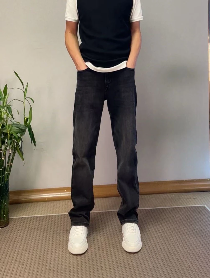 秋季男士经典直筒牛仔裤百搭弹力显高显瘦宽松休闲阔腿长裤