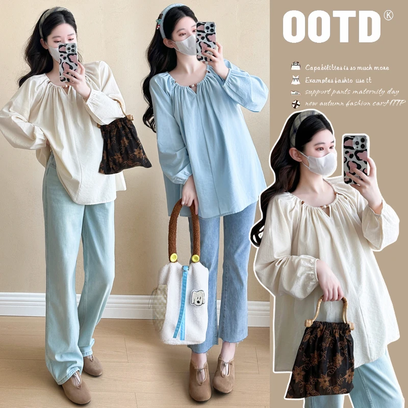 2024新款孕妇韩版长袖温柔气质宽松娃娃衫上衣显瘦洋气时尚外穿